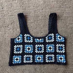 Sincerely Jules Crochet Blue & White Crop Top Tank
